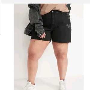 High-Waisted‎ Slouchy Straight Cut-Off Black Jean Shorts Women Plus Size 28 4X